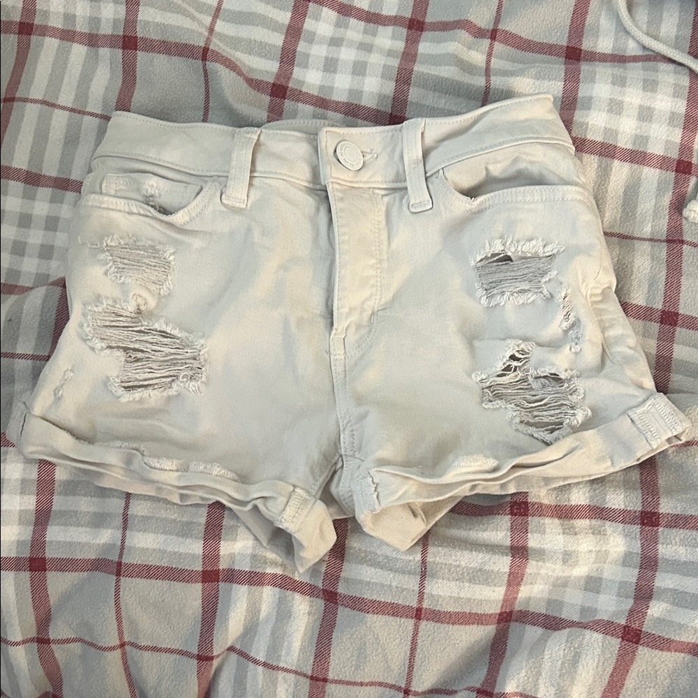 SO Light Cream Distressed Jean Shorts